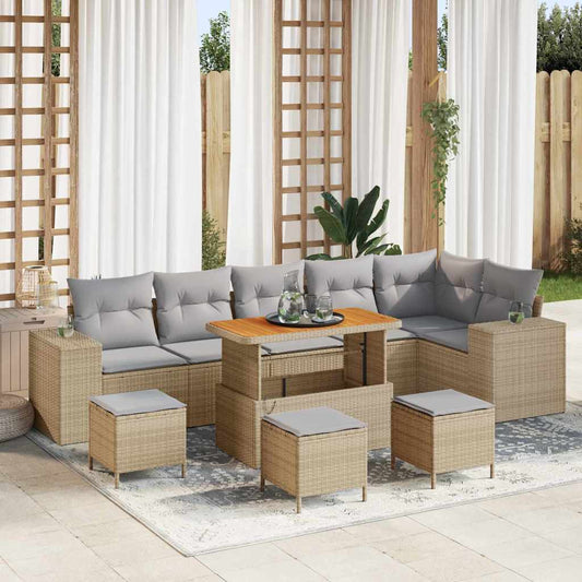Set Divano da Giardino 10 pcs Beige e Grigio Chiaro polyrattan