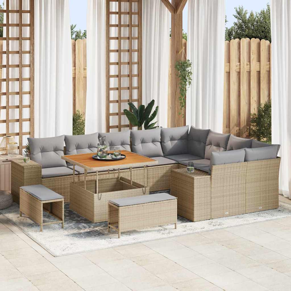 Set Divano da Giardino con cuscino 12 pcs Beige e Grigio Chiaro | homemem39