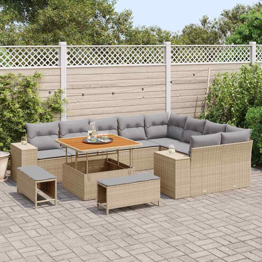 Set Divano da Giardino con cuscino 12 pcs Beige e Grigio Chiaro | homemem39