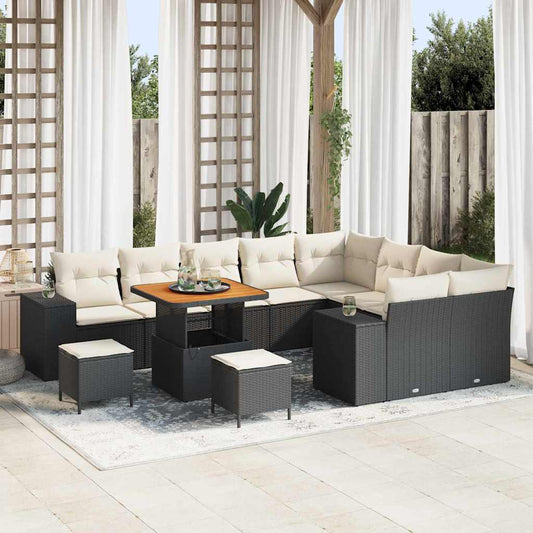 Set Divano da Giardino con cuscino 12 pcs Nero e Crema