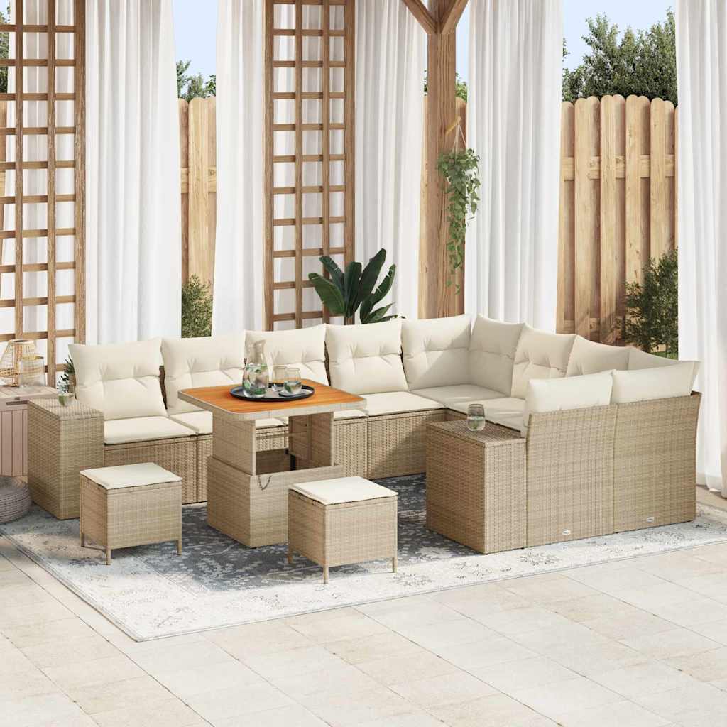 Set Divano da Giardino con cuscino 12 pcs Beige e Crema