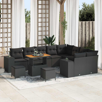 Set Divano da Giardino con cuscino con cuscino 12 pcs Nero | homemem39