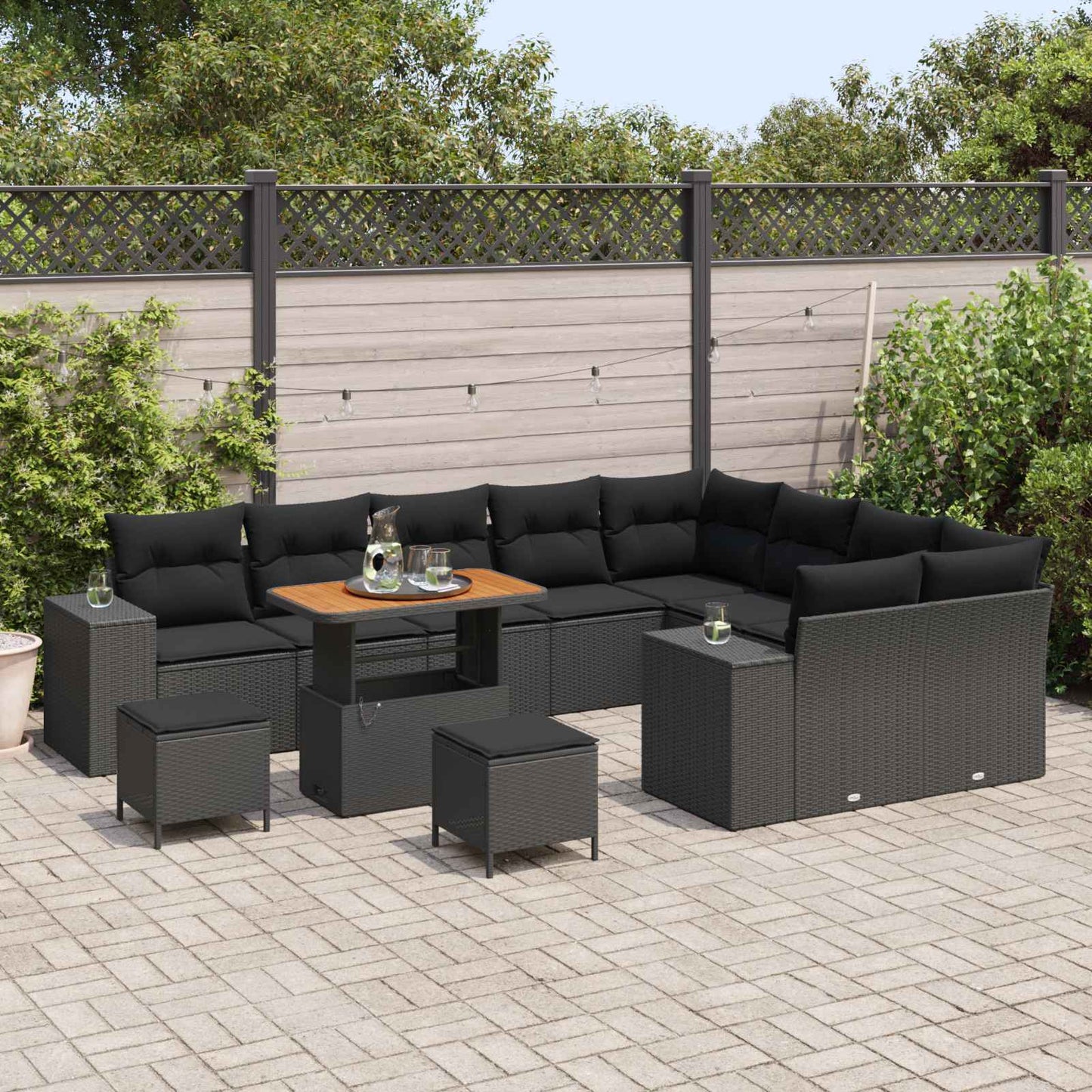 Set Divano da Giardino con cuscino con cuscino 12 pcs Nero | homemem39