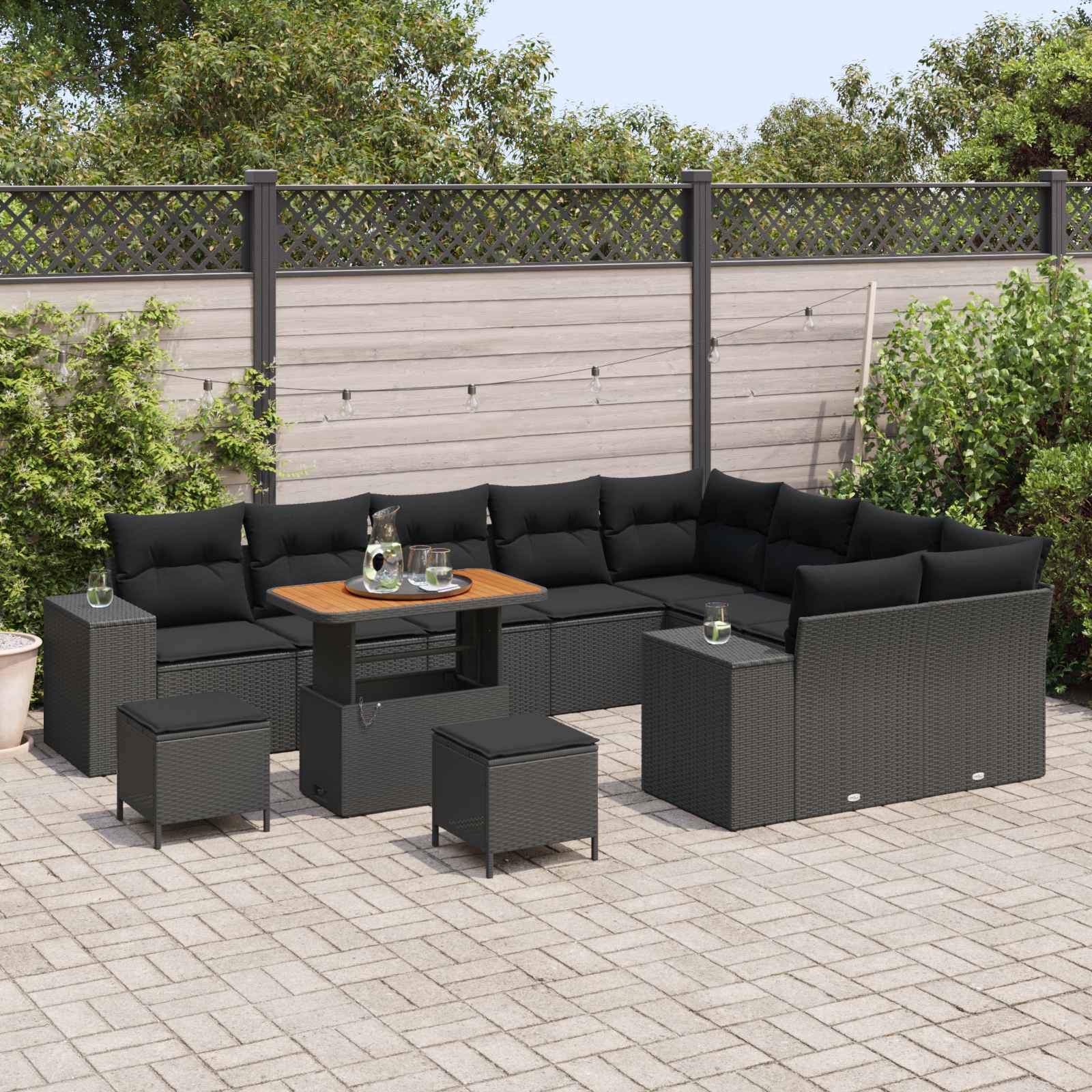 Set Divano da Giardino con cuscino con cuscino 12 pcs Nero | homemem39