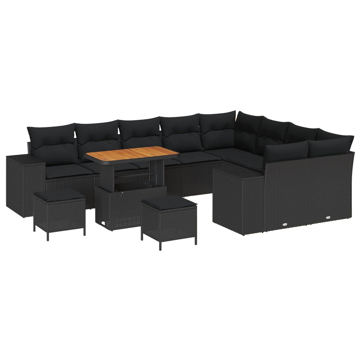 Set Divano da Giardino con cuscino con cuscino 12 pcs Nero | homemem39