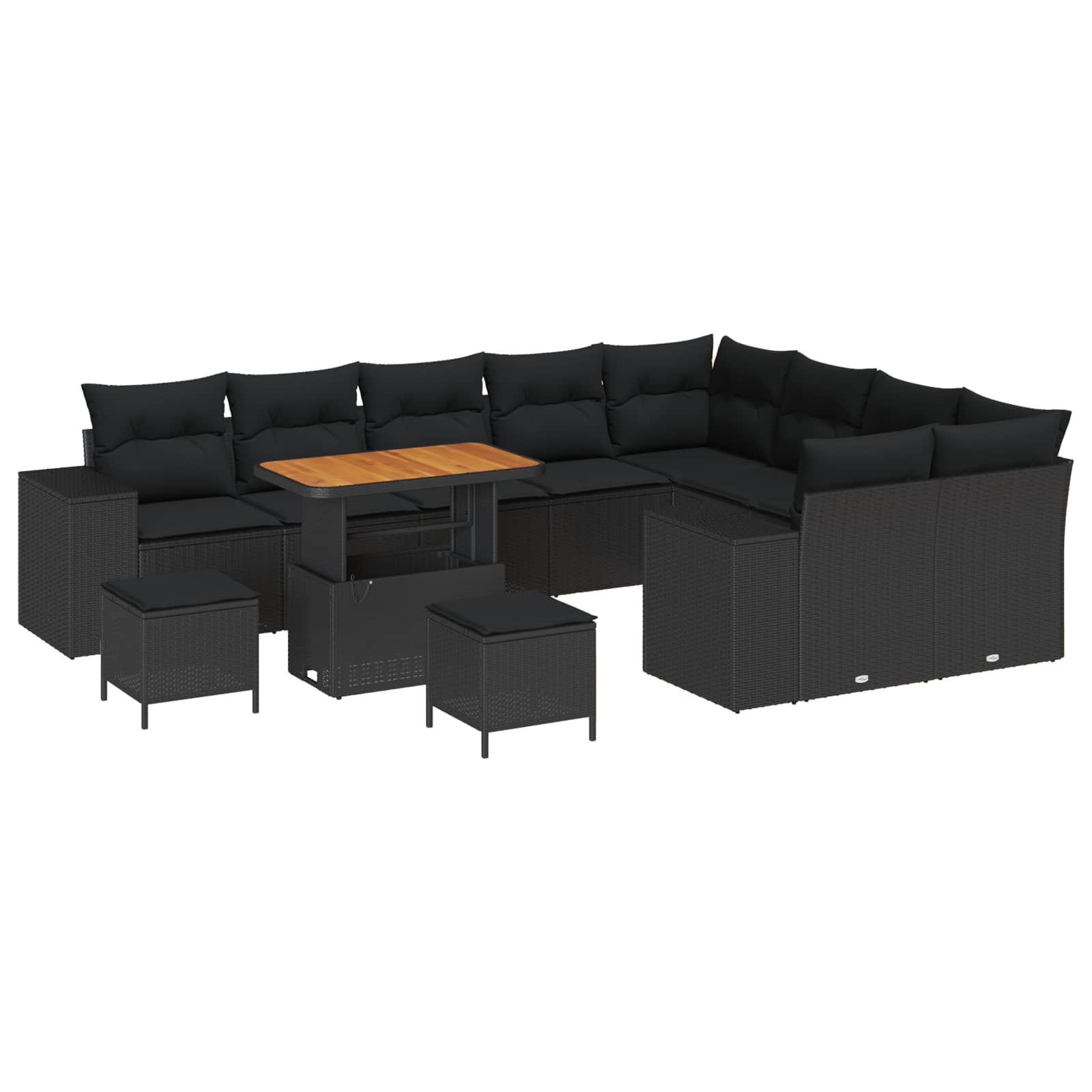 Set Divano da Giardino con cuscino con cuscino 12 pcs Nero | homemem39