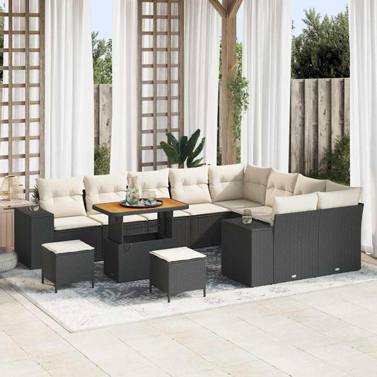 Set Divano da Giardino con cuscino 12 pcs Nero e Crema