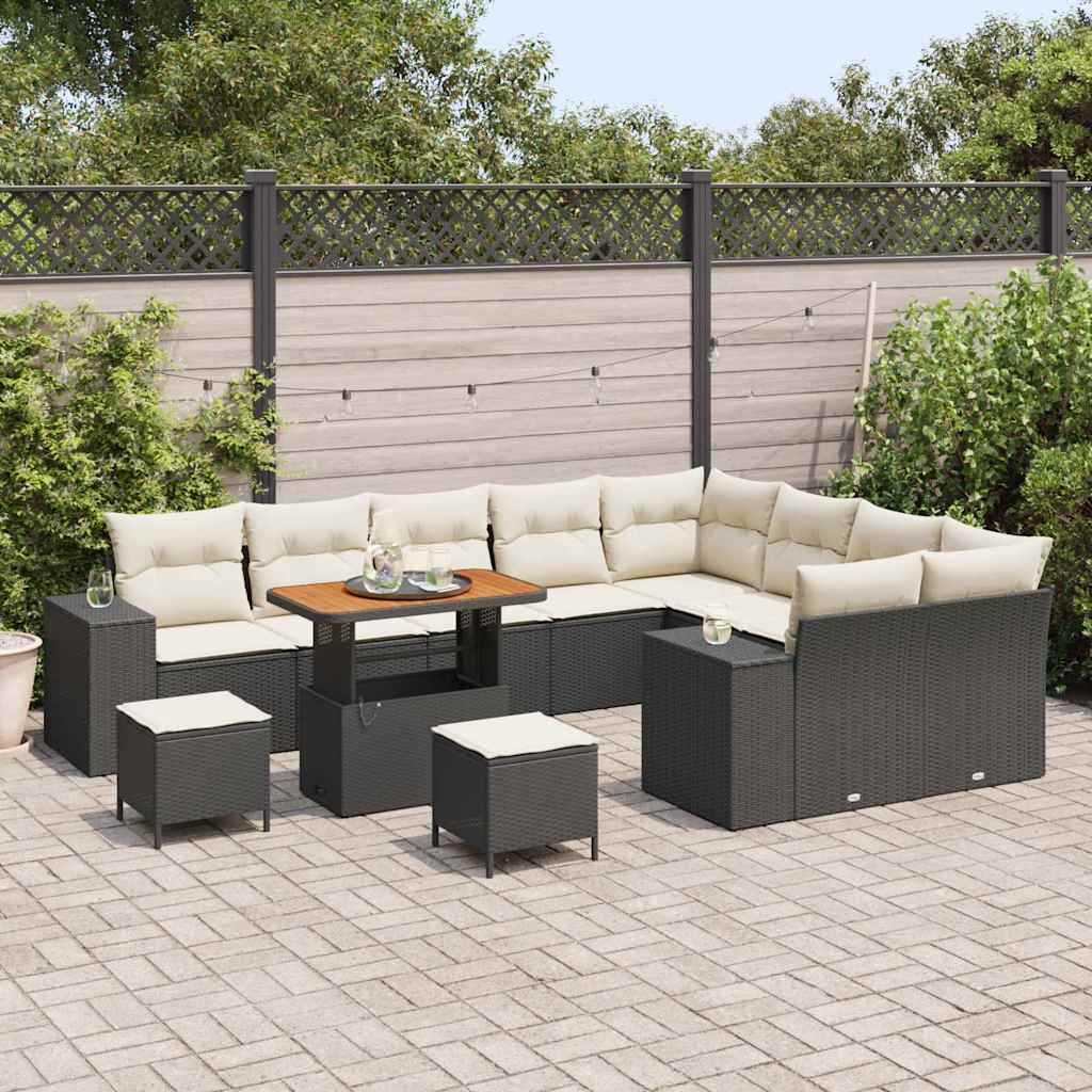 Set Divano da Giardino con cuscino 12 pcs Nero e Crema | homemem39