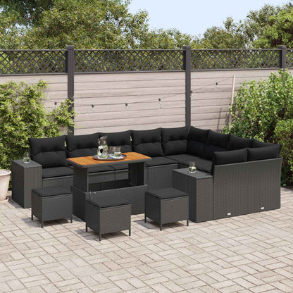 Set Divano da Giardino con cuscino con cuscino 13 pcs Nero | homemem39