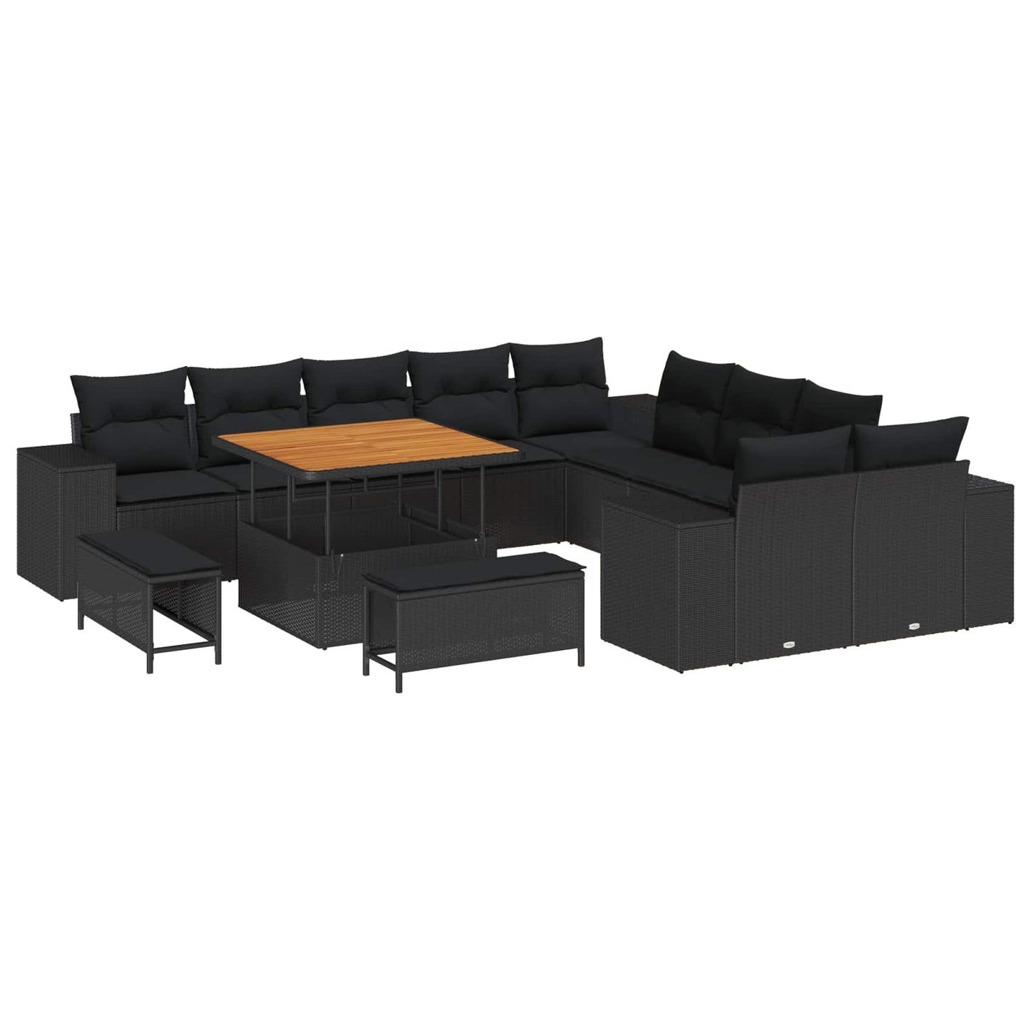 Set Divano da Giardino con cuscino 13 pcs Nero polyrattan | homemem39