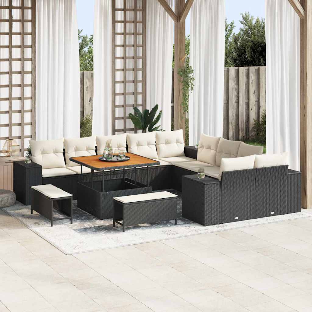 Set Divano da Giardino 13 pcs Nero e Crema polyrattan | homemem39