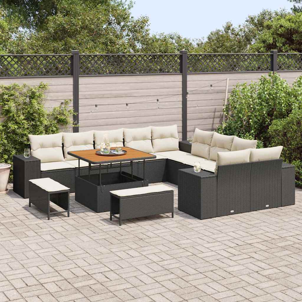 Set Divano da Giardino 13 pcs Nero e Crema polyrattan | homemem39