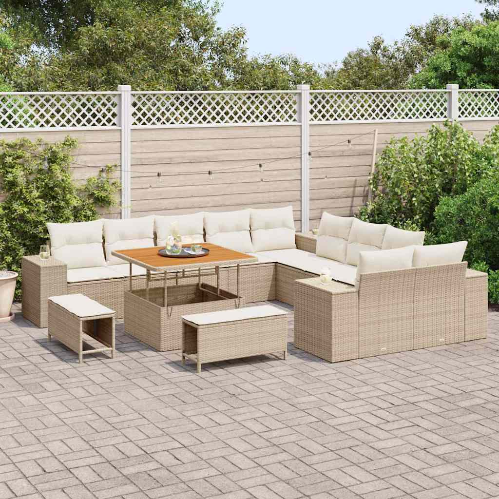 Set Divano da Giardino 13 pcs Beige e Crema polyrattan