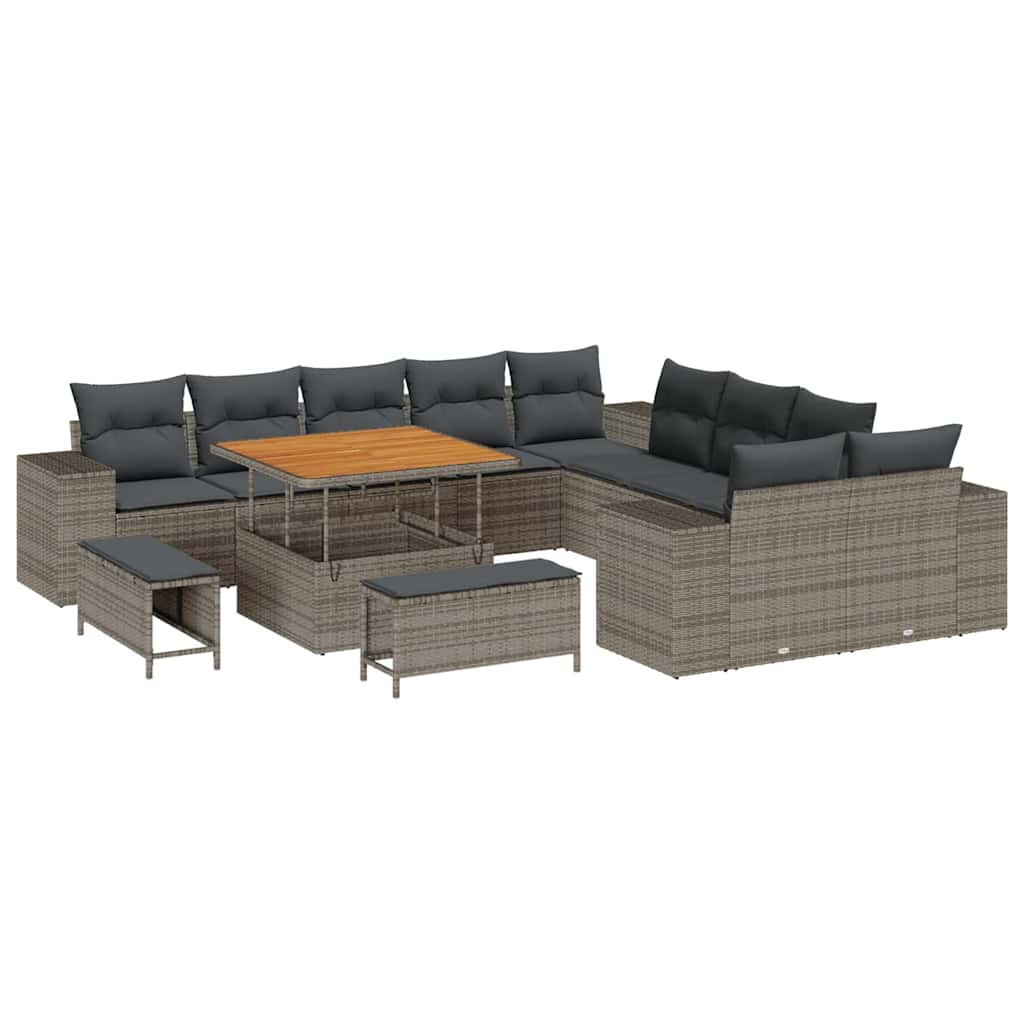 Set Divano da Giardino con cuscino 13 pcs Grigio polyrattan | homemem39
