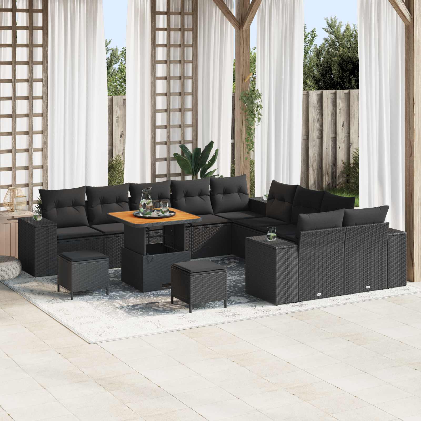 Set Divano da Giardino con cuscino 13 pcs Nero polyrattan | homemem39