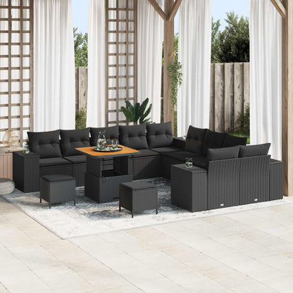 Set Divano da Giardino con cuscino 13 pcs Nero polyrattan | homemem39
