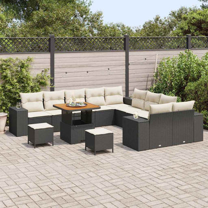 Set Divano da Giardino 13 pcs Nero e Crema polyrattan | homemem39