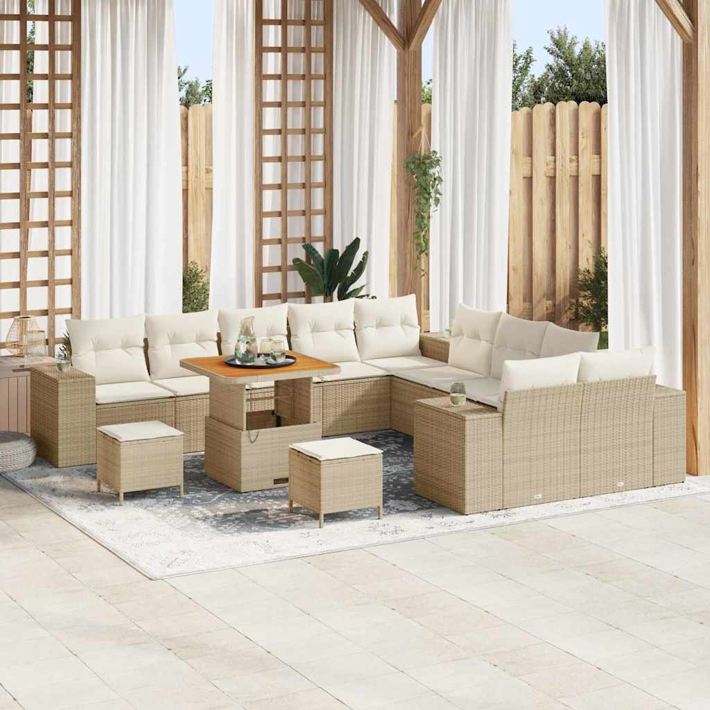 Set Divano da Giardino 13 pcs Beige e Crema polyrattan