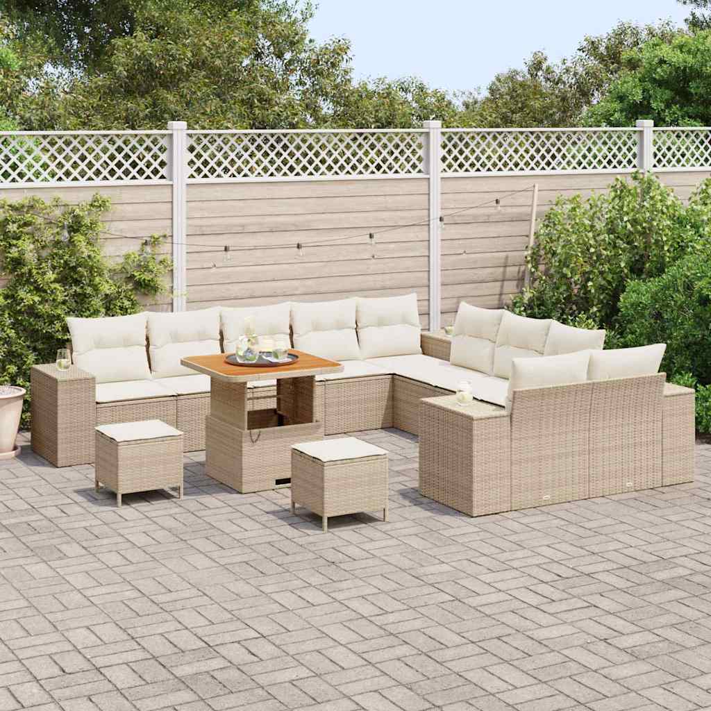 Set Divano da Giardino 13 pcs Beige e Crema polyrattan