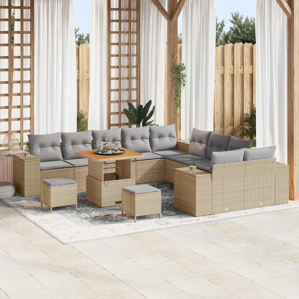 Set Divano da Giardino 13 pcs Beige e Grigio Chiaro polyrattan