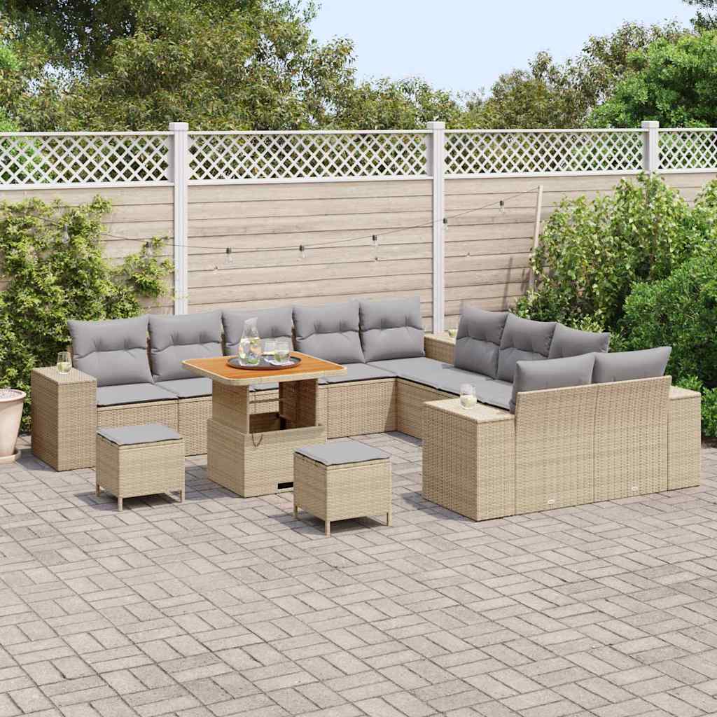Set Divano da Giardino 13 pcs Beige e Grigio Chiaro polyrattan