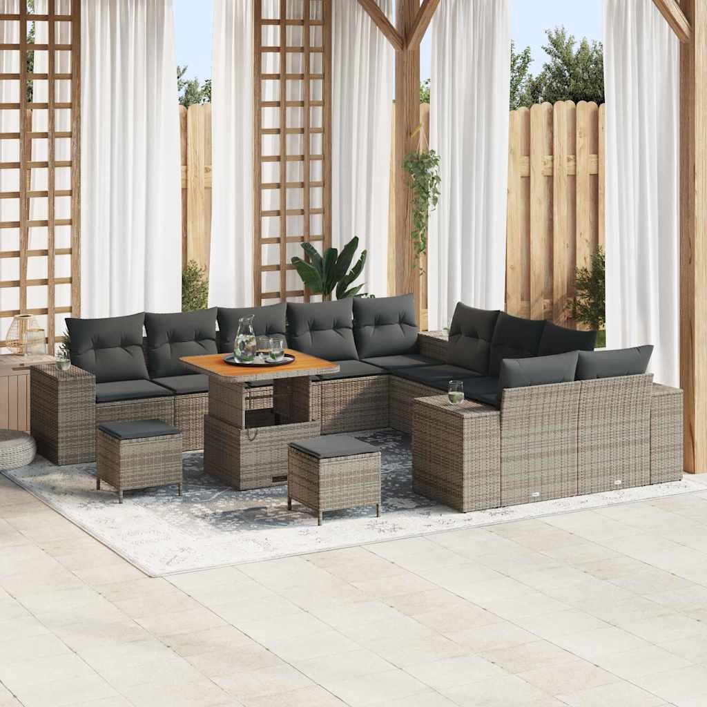 Set Divano da Giardino con cuscino 13 pcs Grigio polyrattan | homemem39