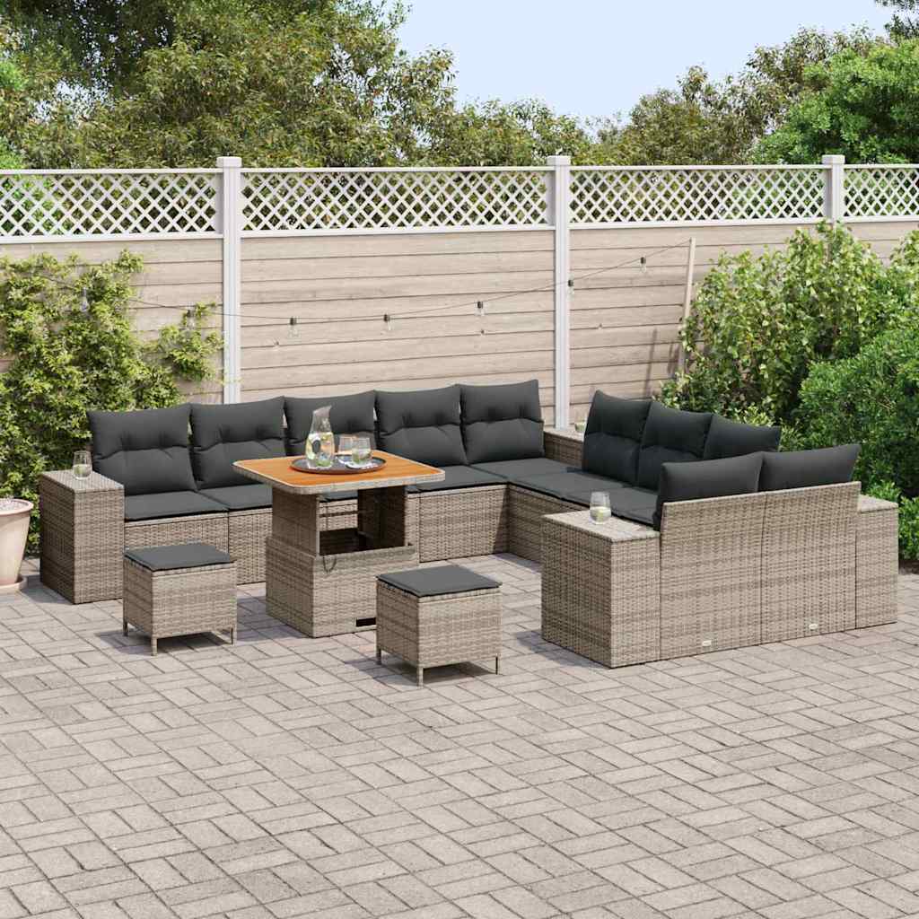 Set Divano da Giardino con cuscino 13 pcs Grigio polyrattan | homemem39