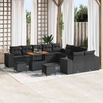 Set Divano da Giardino con cuscino 13 pcs Nero polyrattan | homemem39