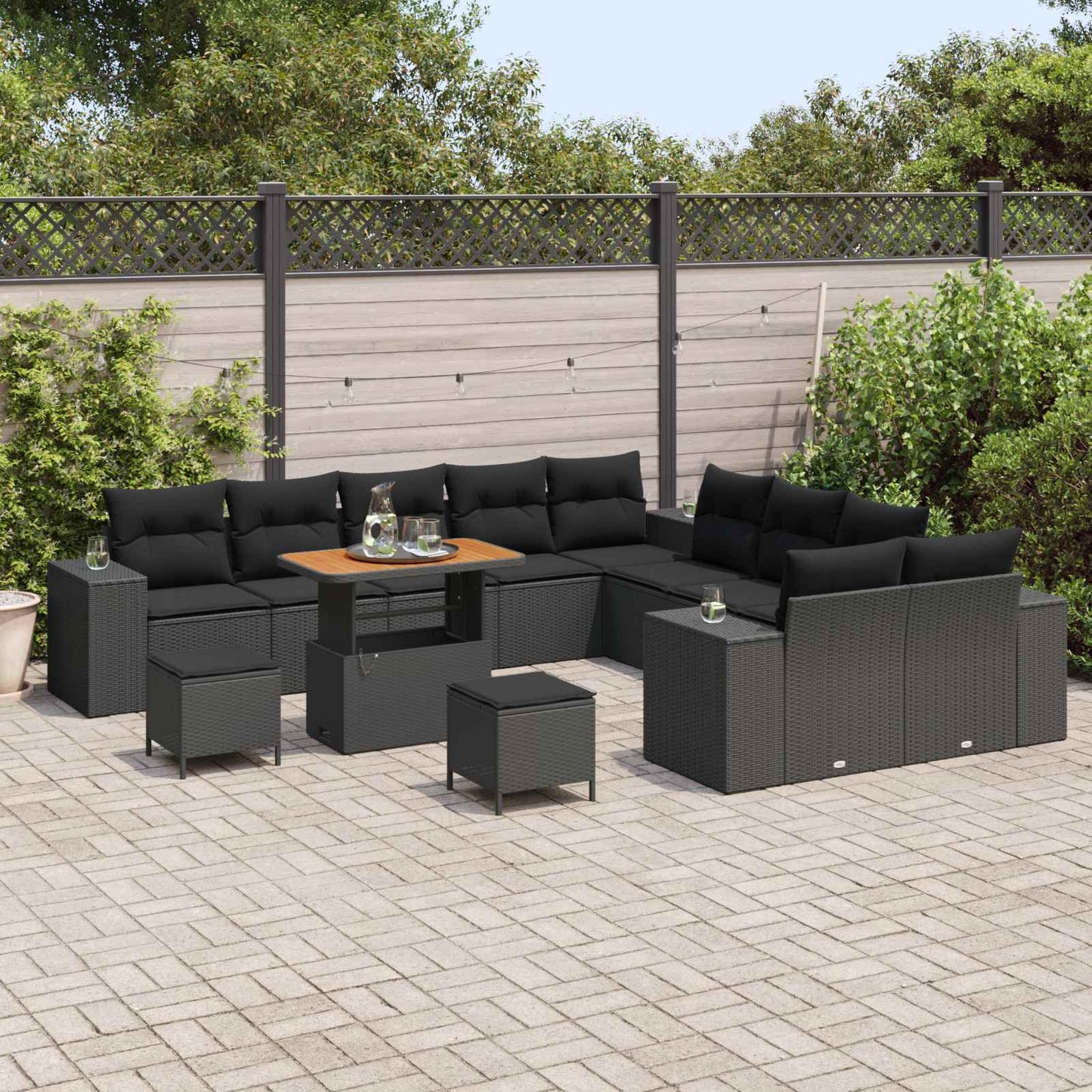 Set Divano da Giardino con cuscino 13 pcs Nero polyrattan | homemem39