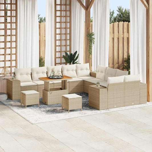 Set Divano da Giardino 13 pcs Beige e Crema polyrattan