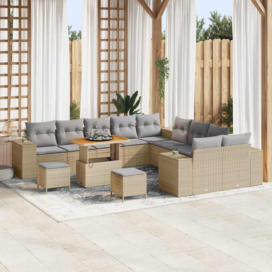 Set Divano da Giardino 13 pcs Beige e Grigio Chiaro polyrattan