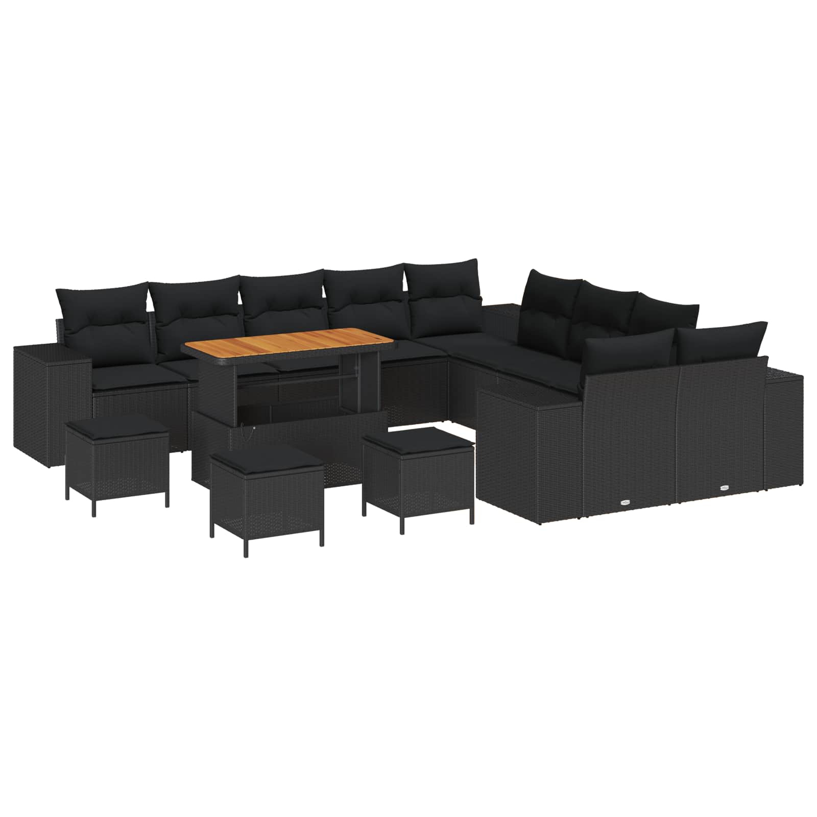 Set Divano da Giardino con cuscino 14 pcs Nero polyrattan | homemem39
