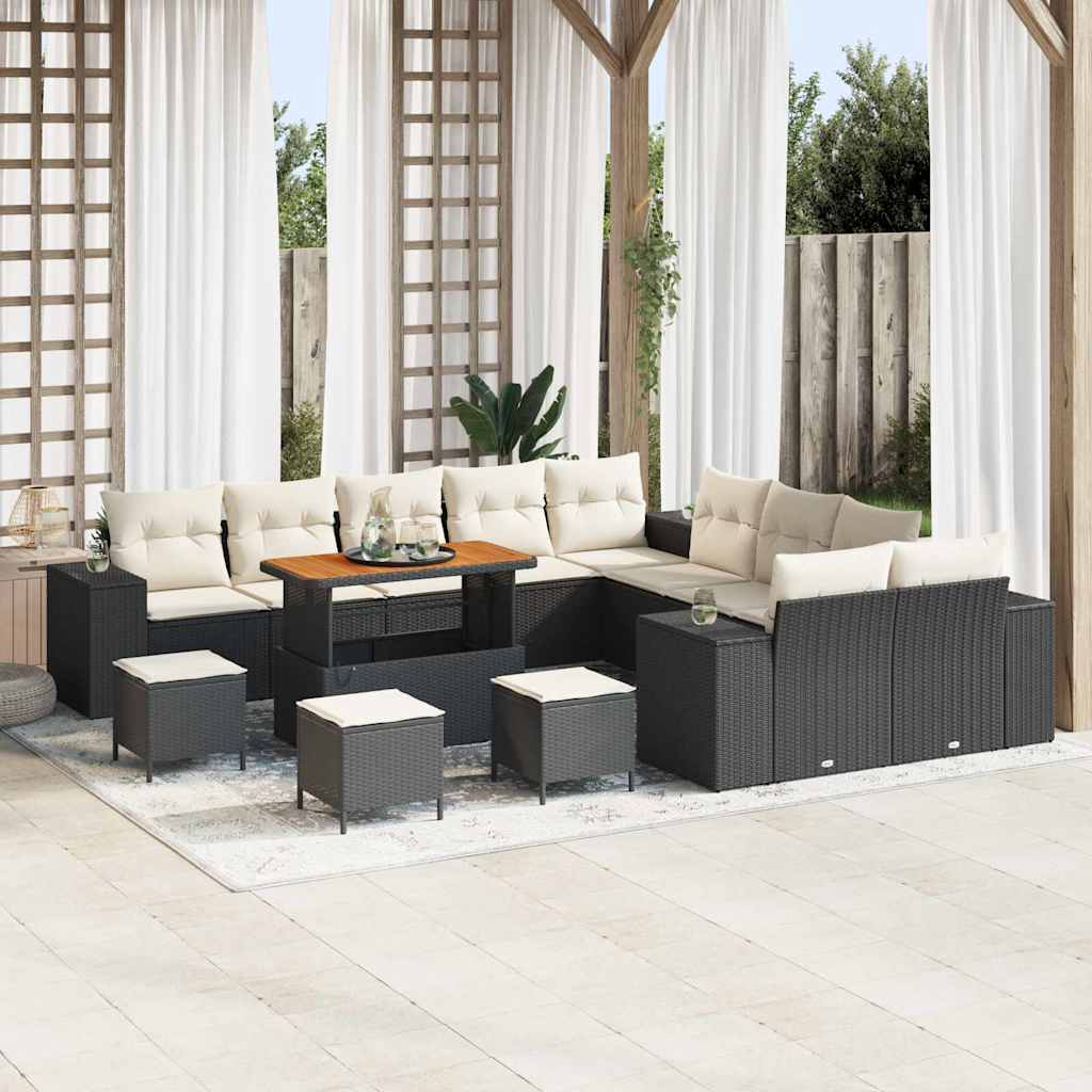 Set Divano da Giardino 14 pcs Nero e Crema polyrattan | homemem39