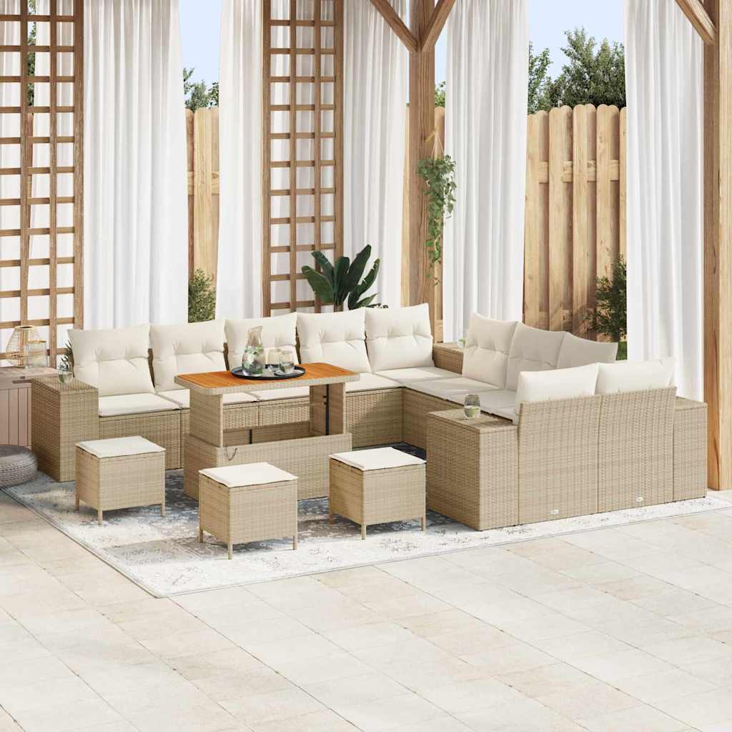 Set Divano da Giardino 14 pcs Beige e Crema polyrattan | homemem39