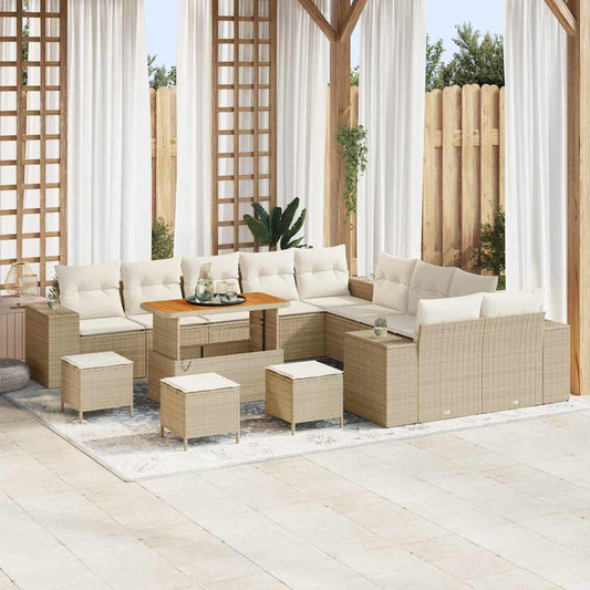 Set Divano da Giardino 14 pcs Beige e Crema polyrattan