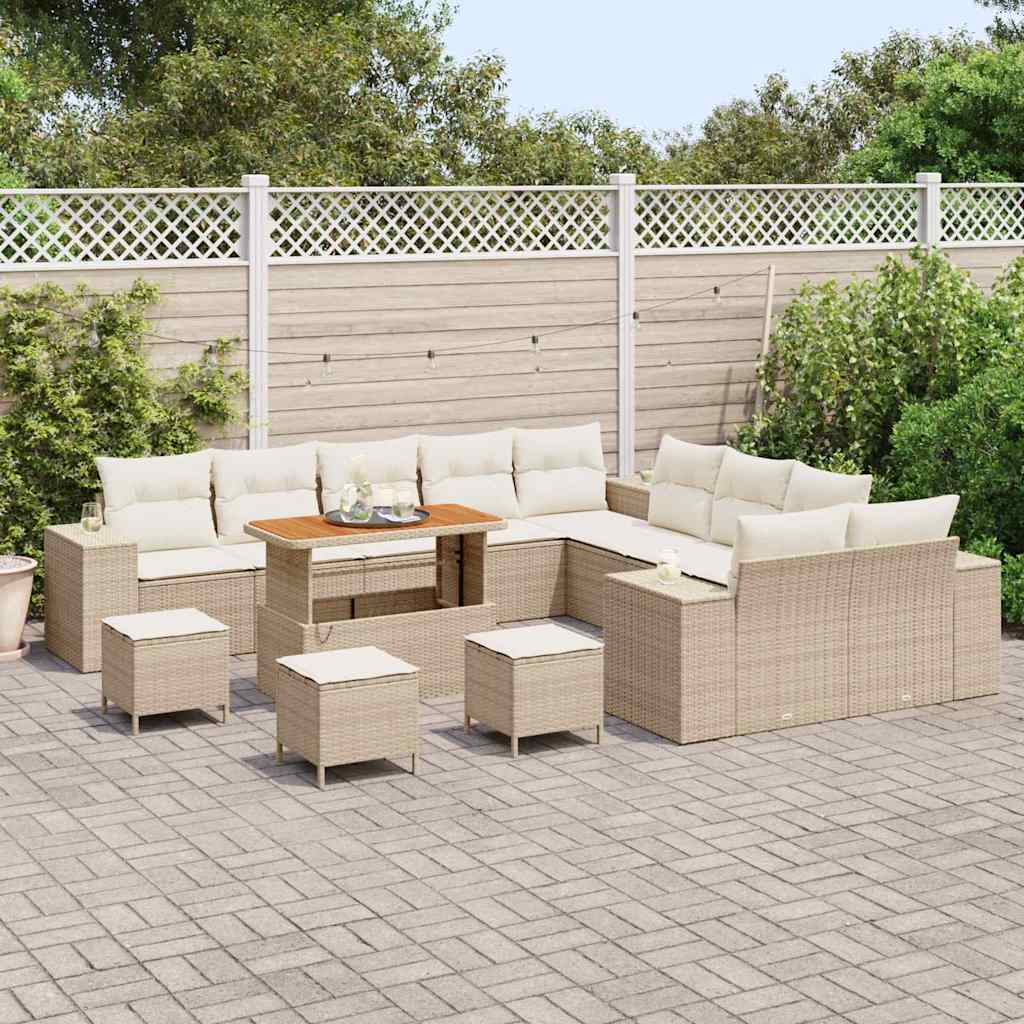 Set Divano da Giardino 14 pcs Beige e Crema polyrattan | homemem39