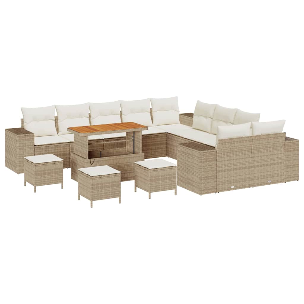Set Divano da Giardino 14 pcs Beige e Crema polyrattan | homemem39