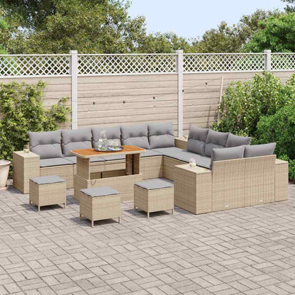 Set Divano da Giardino 14 pcs Beige e Grigio Chiaro polyrattan