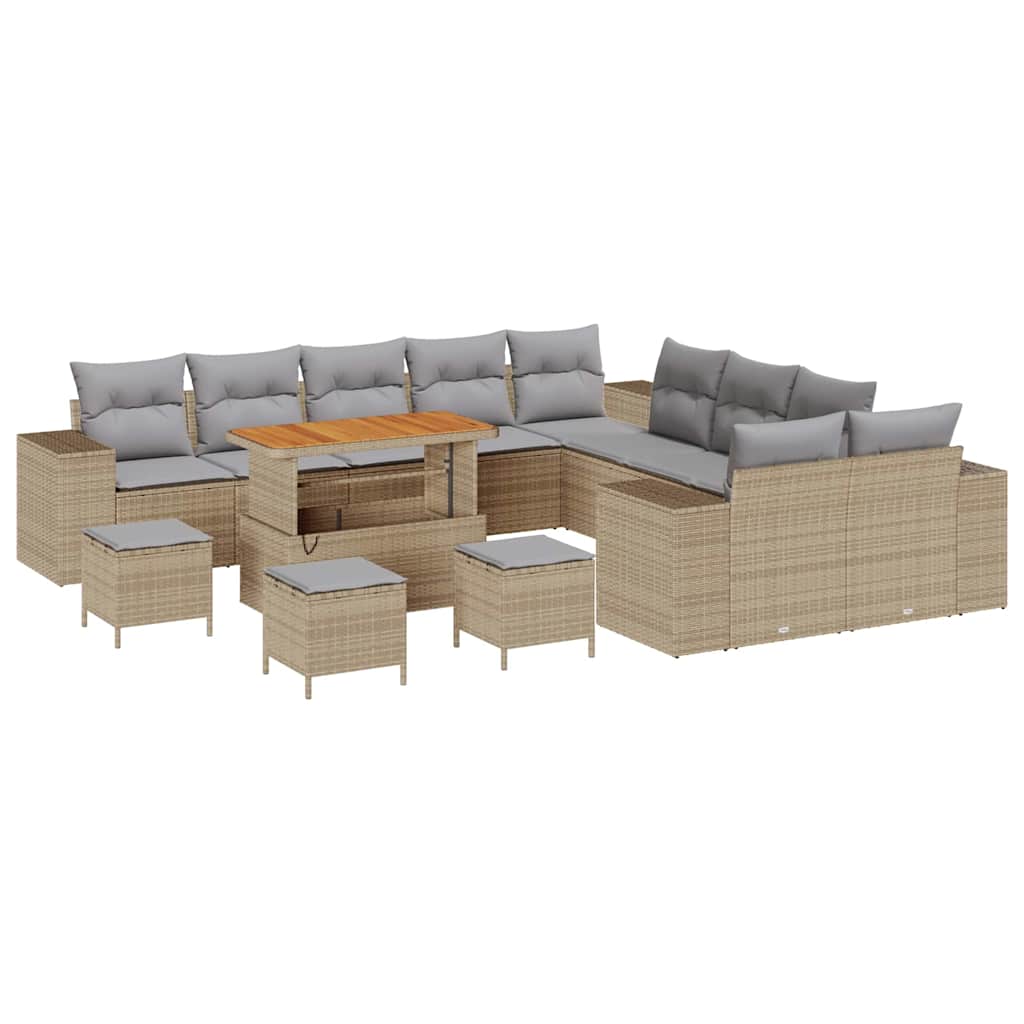 Set Divano da Giardino 14 pcs Beige e Grigio Chiaro polyrattan