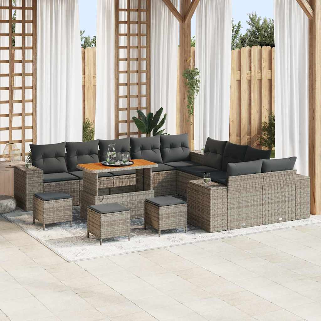 Set Divano da Giardino con cuscino 14 pcs Grigio polyrattan