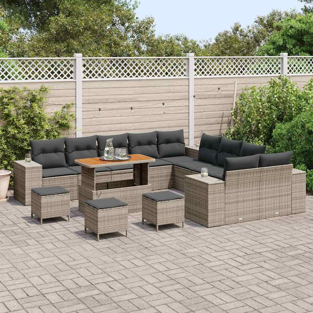 Set Divano da Giardino con cuscino 14 pcs Grigio polyrattan