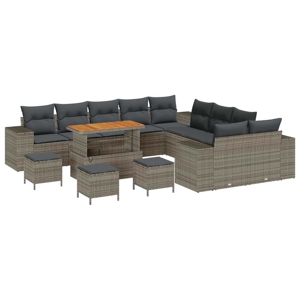 Set Divano da Giardino con cuscino 14 pcs Grigio polyrattan