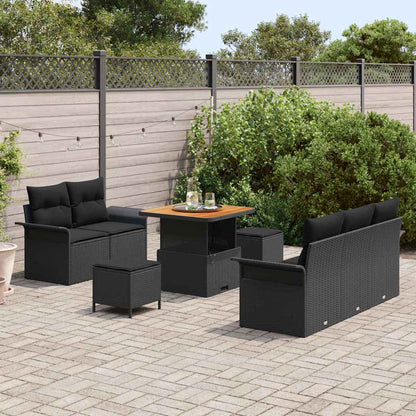 Set Divano da Giardino con cuscino con archiviazione 8 pcs Nero | homemem39