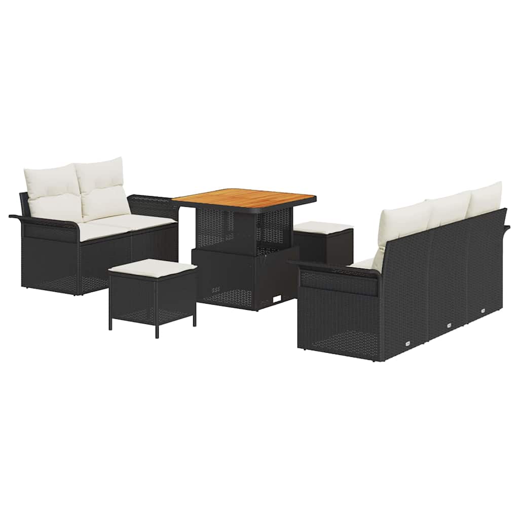 Set Divano da Giardino con cuscino 8 pcs Nero e Crema | homemem39
