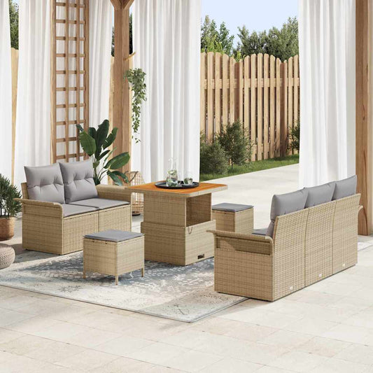 Set Divano da Giardino con cuscino 8 pcs Beige e Grigio Chiaro