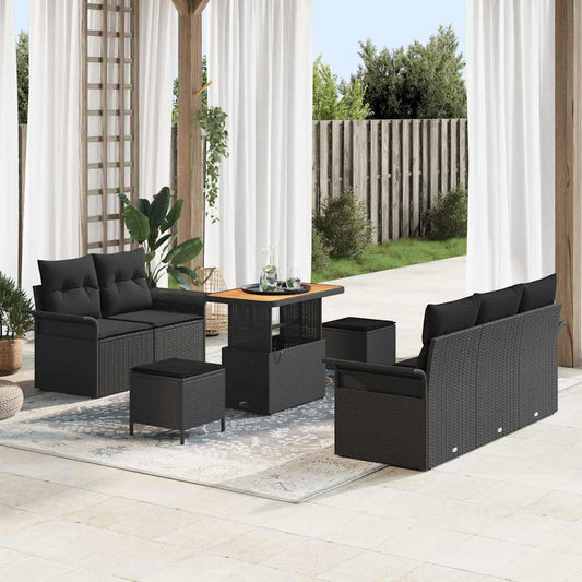 Set Divano da Giardino con cuscino con archiviazione 8 pcs Nero