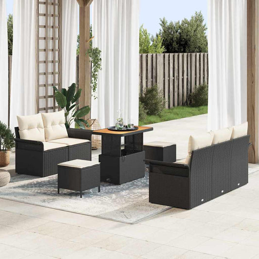 Set Divano da Giardino con cuscino 8 pcs Nero e Crema
