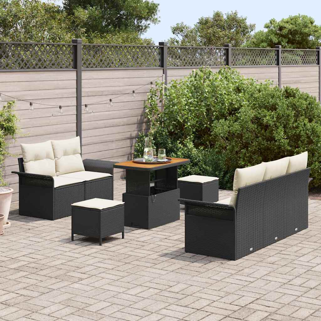 Set Divano da Giardino con cuscino 8 pcs Nero e Crema | homemem39