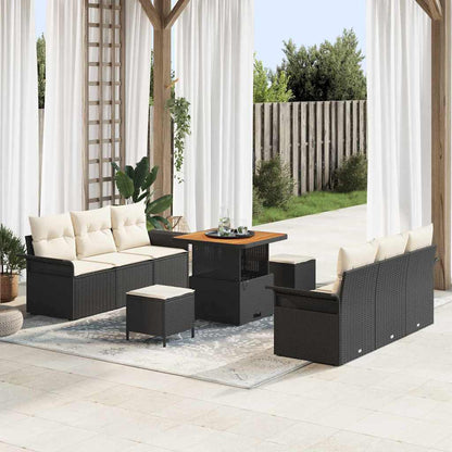 Set Divano da Giardino con cuscino 9 pcs Nero e Crema | homemem39