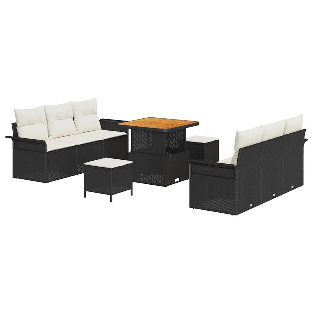 Set Divano da Giardino con cuscino 9 pcs Nero e Crema | homemem39